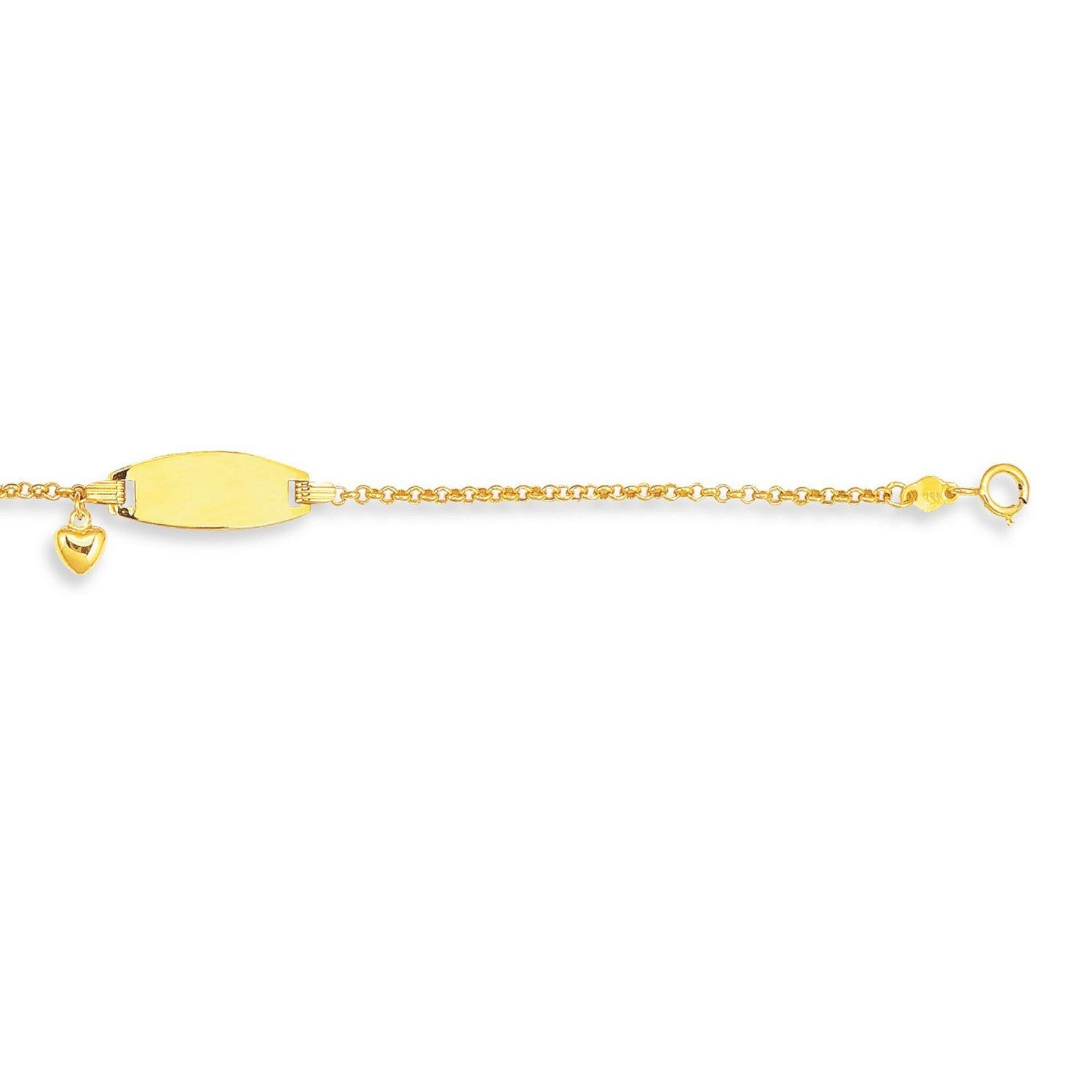 14k Yellow Gold Heart Accented Childrens Cable Chain ID Bracelet (6.35 mm)