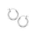 Sterling Silver Rhodium Plated Thin and Small Polished Hoop Earrings (2x10mm)
