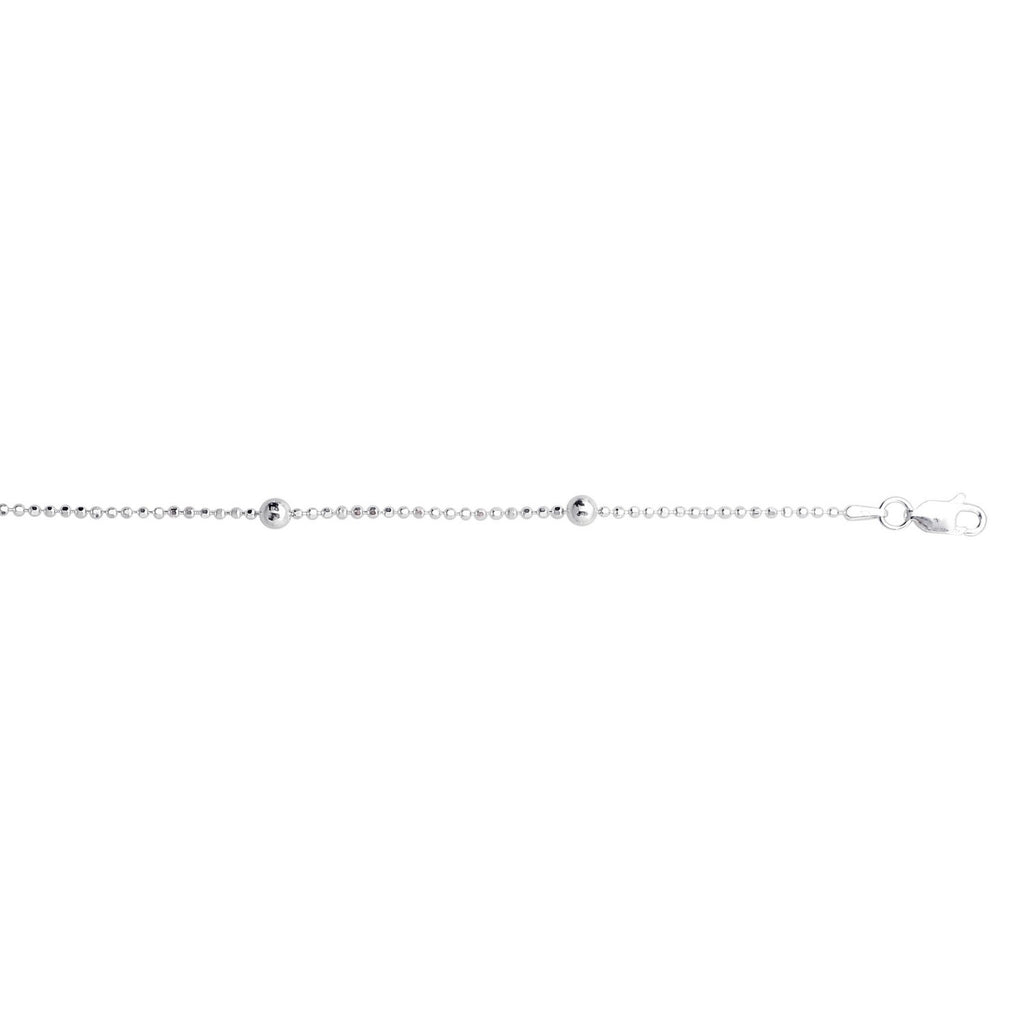 Sterling Silver Rhodium Plated Bead Station Anklet