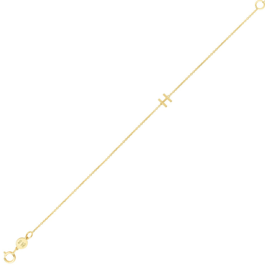 14K Yellow Gold Mini Initial H Bracelet