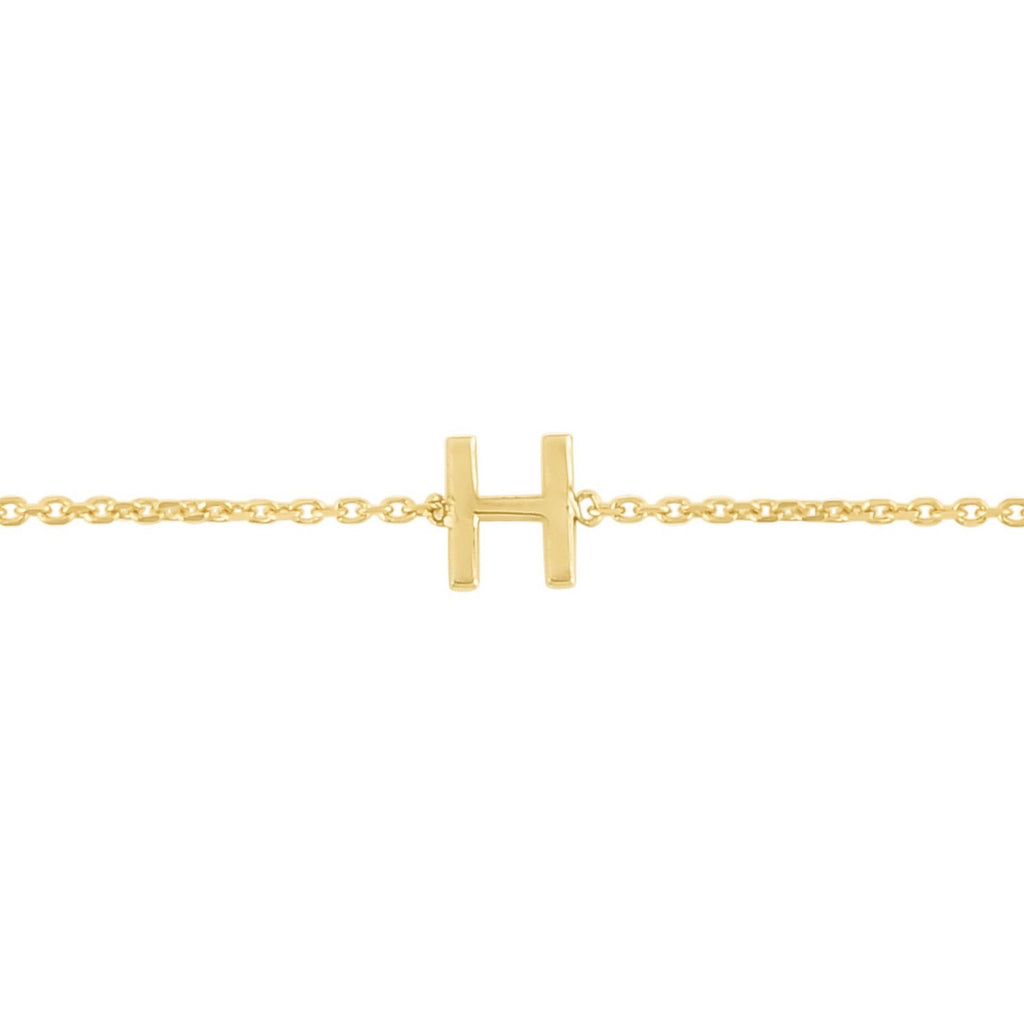 14K Yellow Gold Mini Initial H Bracelet