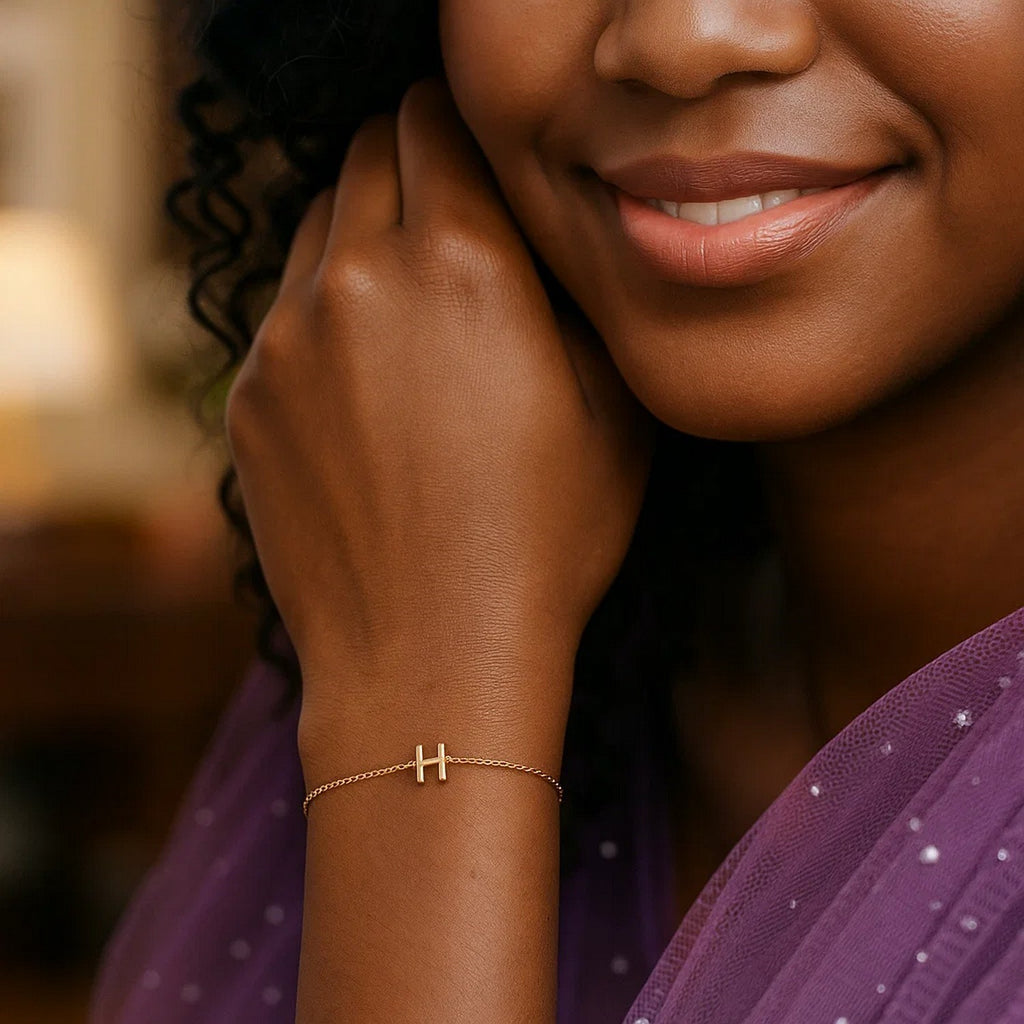14K Yellow Gold Mini Initial H Bracelet
