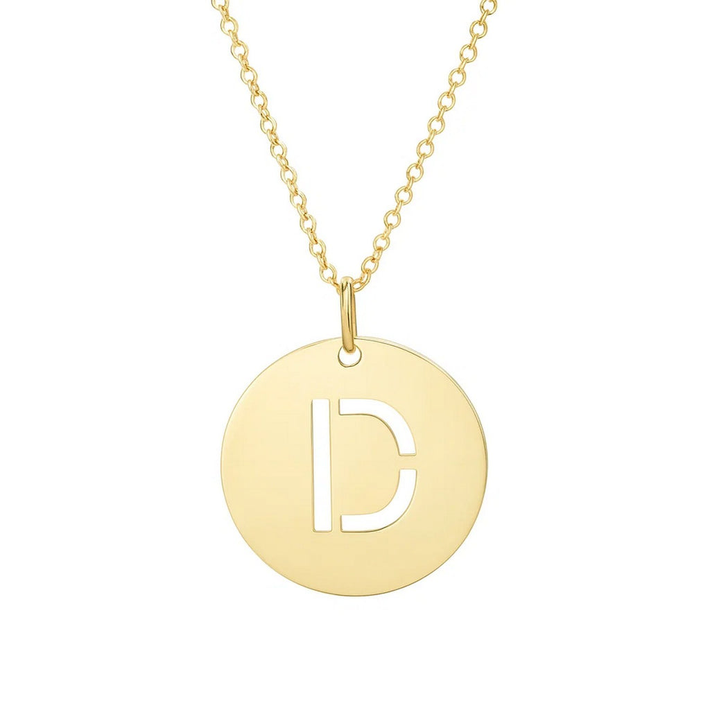 14K Yellow Gold Disc Initial D Pendant