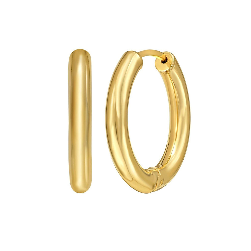 14K Yellow Gold Polished Round Hinged Hoop Earrings