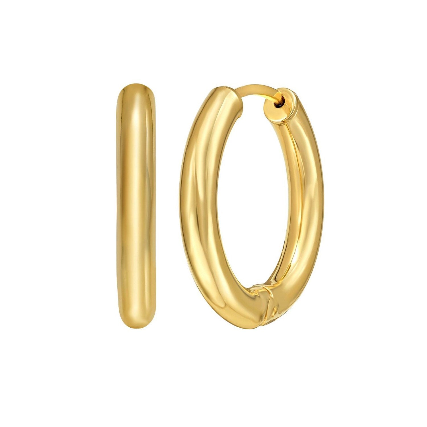14K Yellow Gold Polished Round Hinged Hoop Earrings