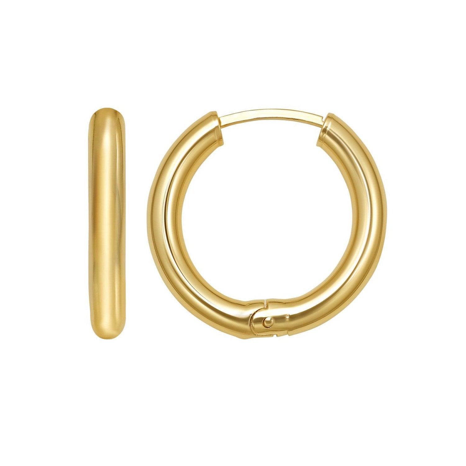 14K Yellow Gold Polished Round Hinged Hoop Earrings