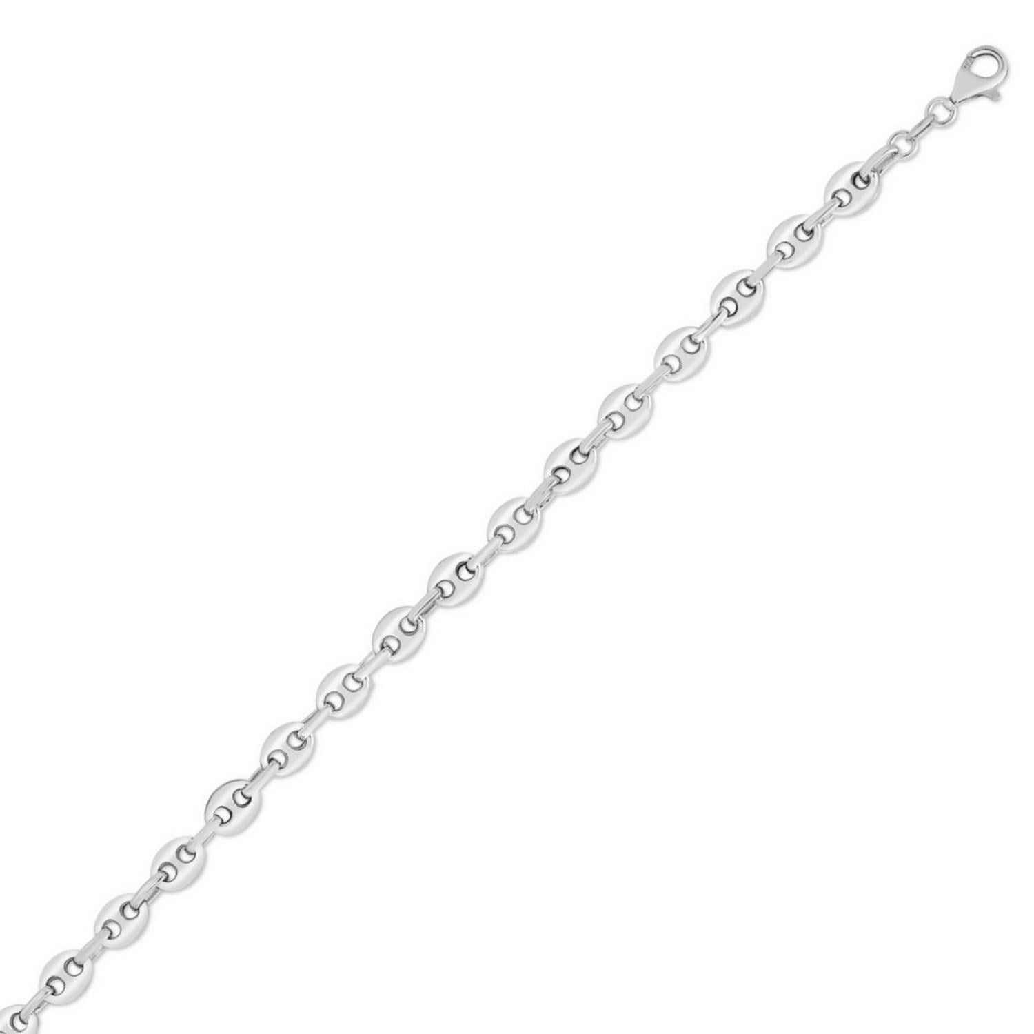 Sterling Silver Rhodium Plated Lite Puffed Mariner Chain (6.40 mm)