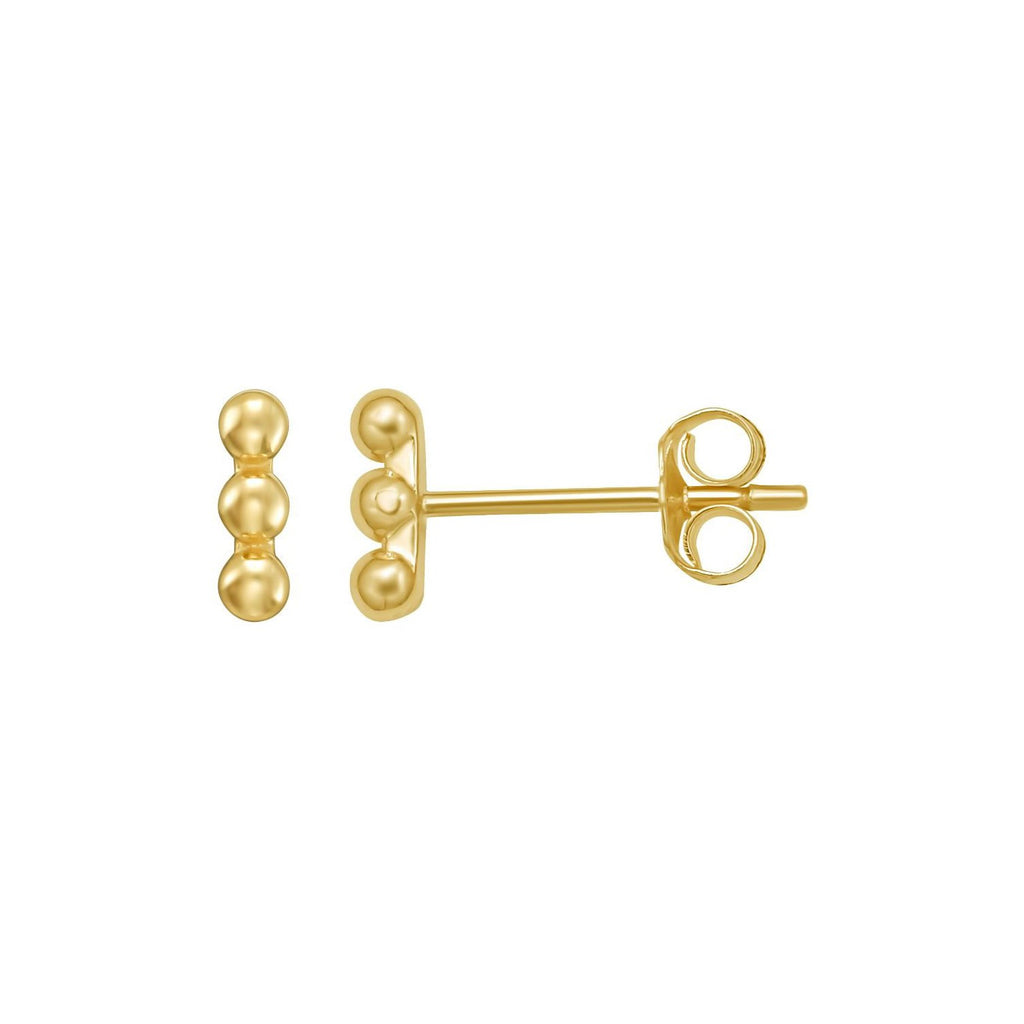 14K Yellow Gold Beaded Bar Post Earrings