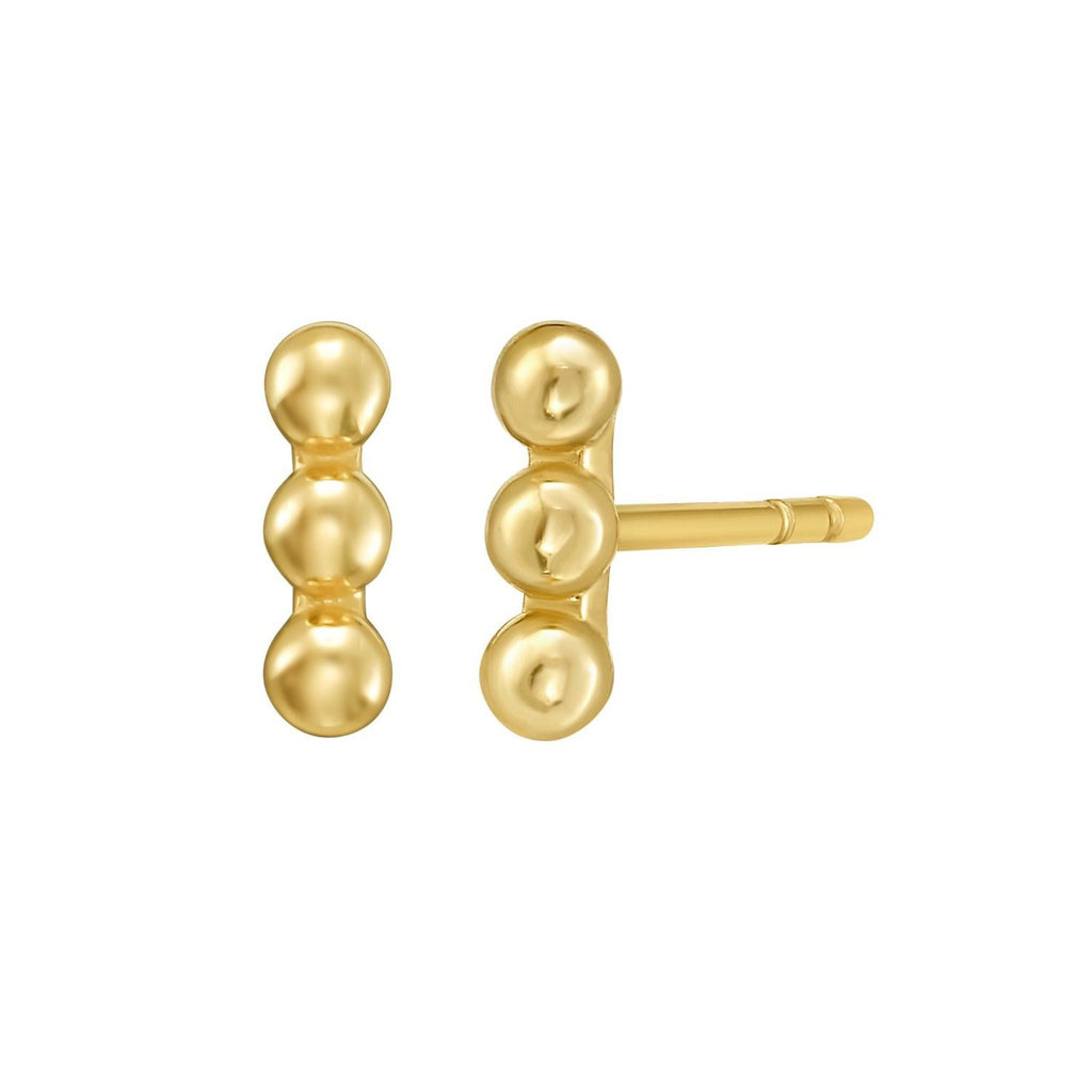 14K Yellow Gold Beaded Bar Post Earrings
