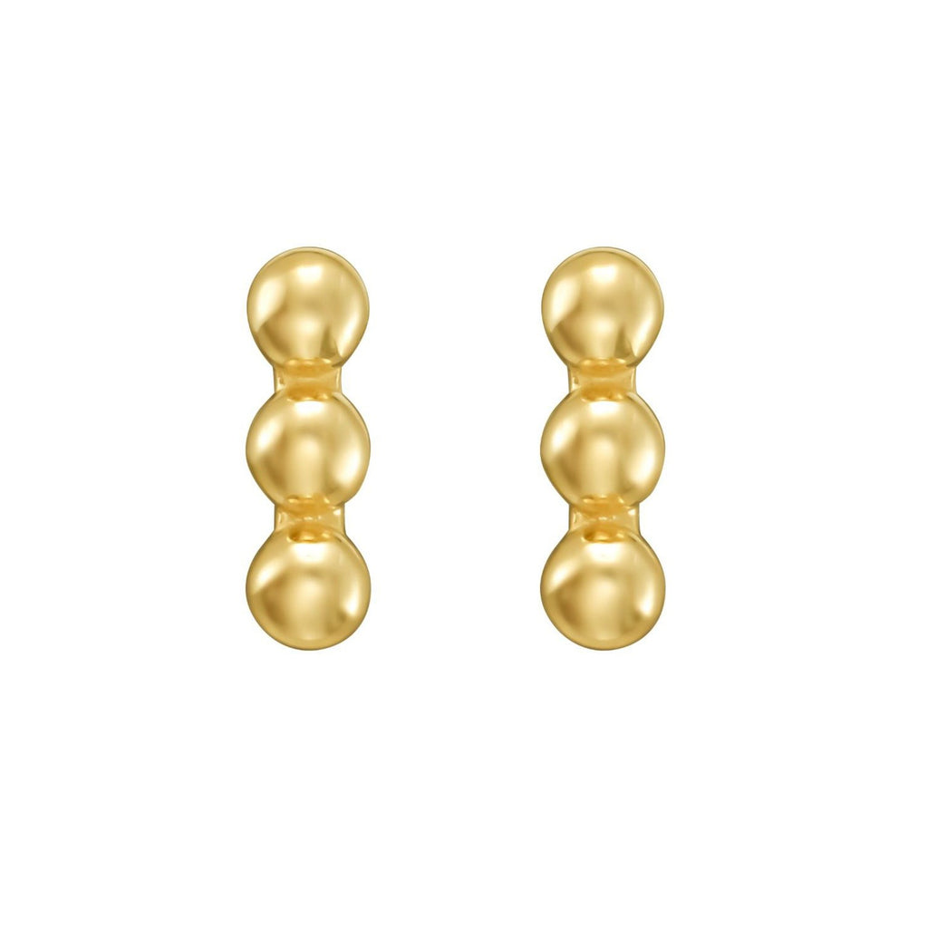 14K Yellow Gold Beaded Bar Post Earrings