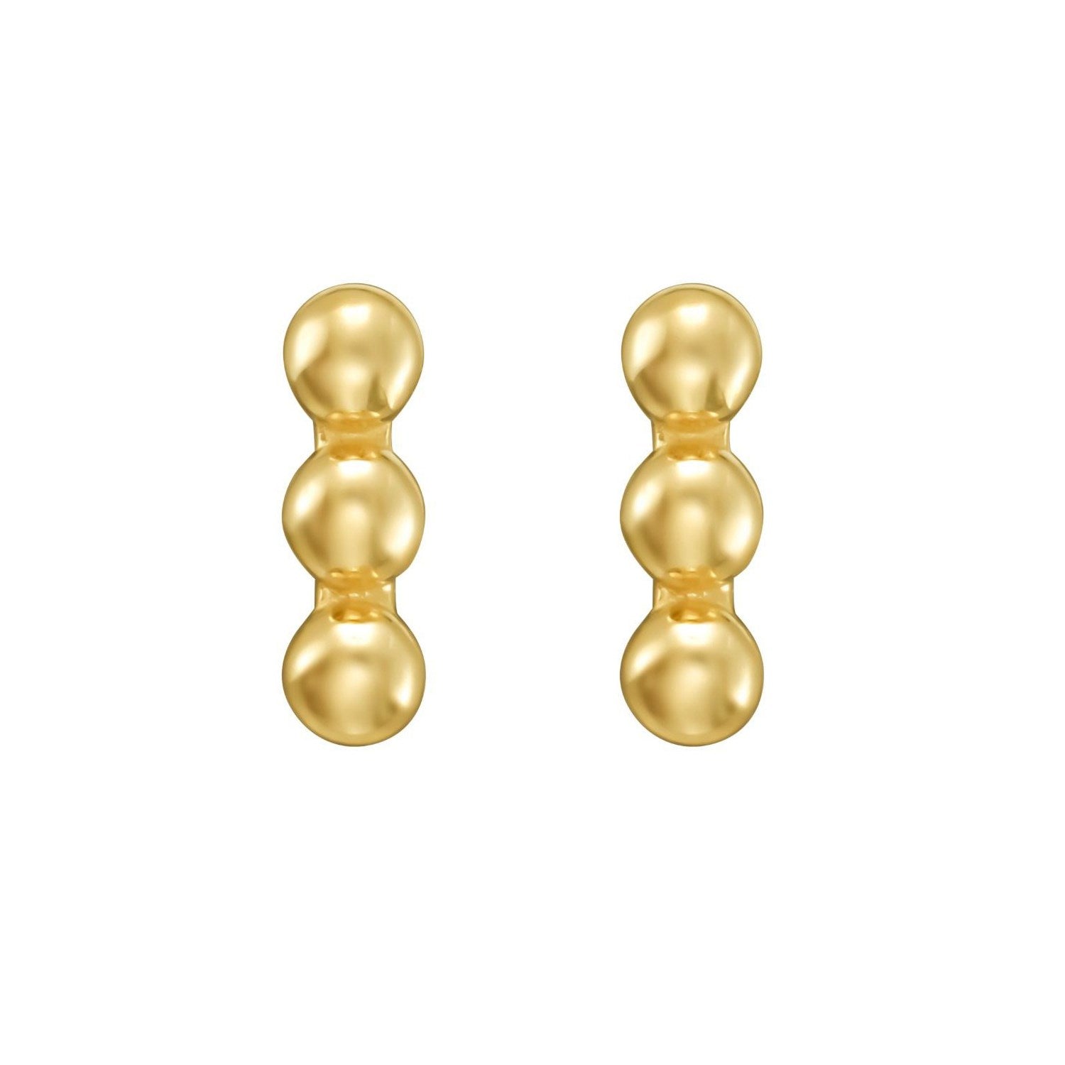 14K Yellow Gold Beaded Bar Post Earrings
