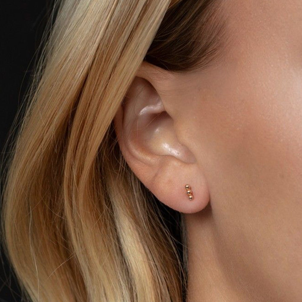 14K Yellow Gold Beaded Bar Post Earrings