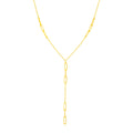 14K Yellow Gold Lariat Necklace with Paperclip Chain Stations