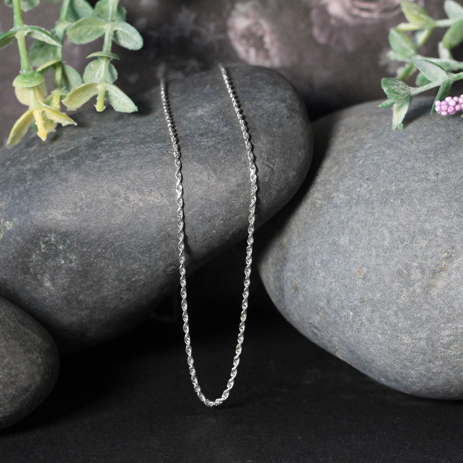 14k White Gold Solid Diamond Cut Rope Chain (1.40 mm)