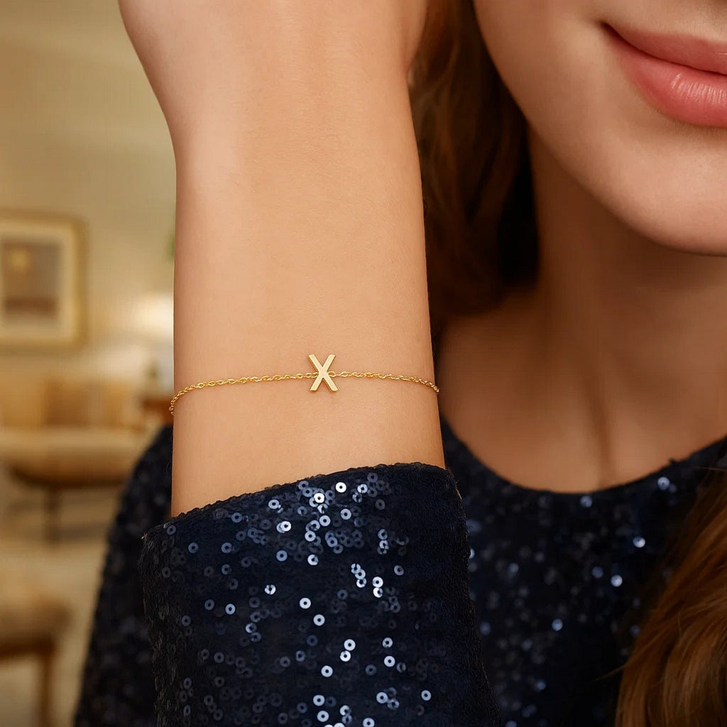 14K Yellow Gold Mini Initial X Bracelet