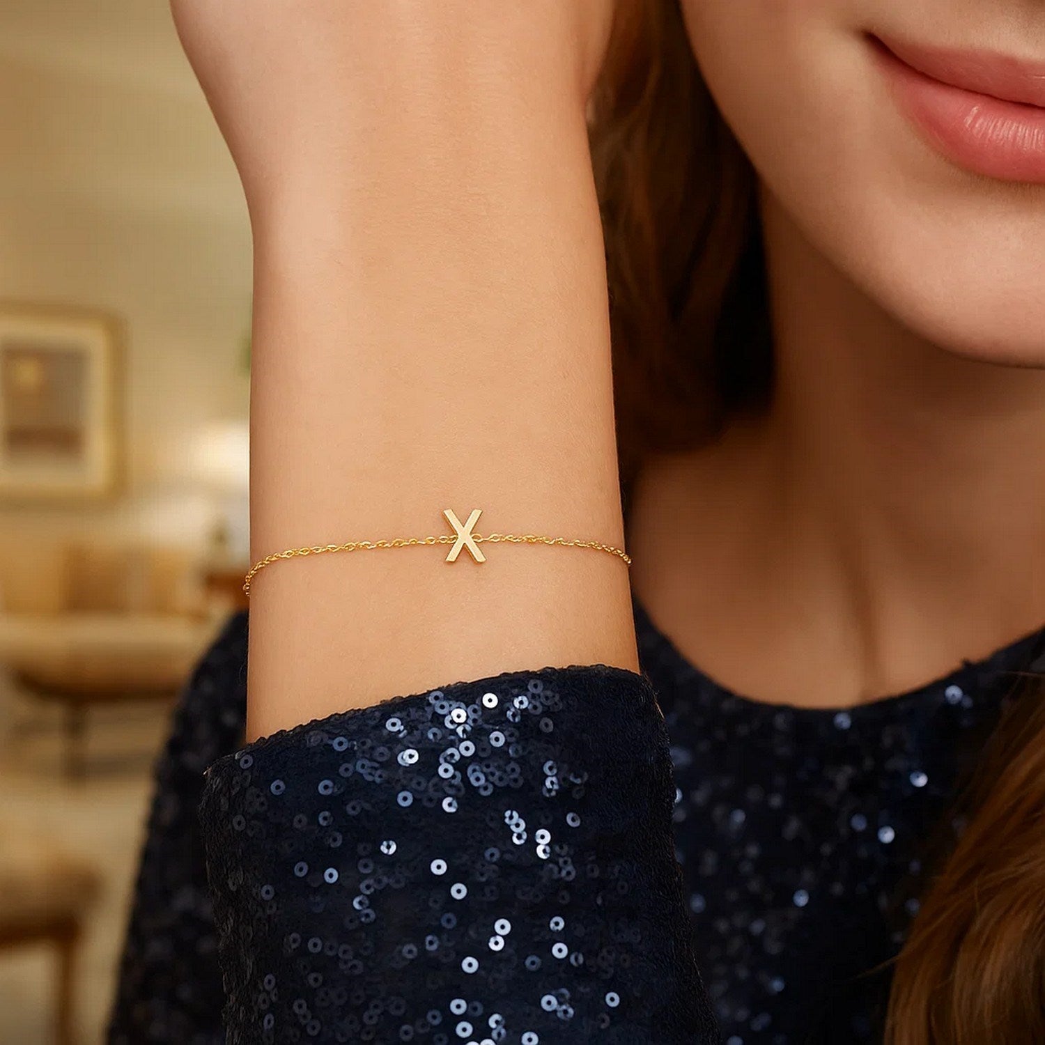 14K Yellow Gold Mini Initial X Bracelet
