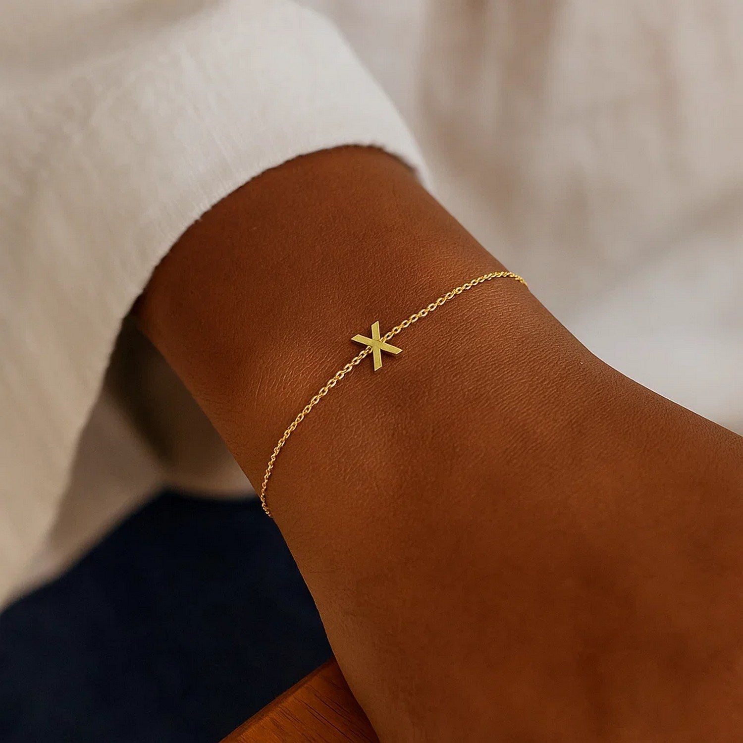 14K Yellow Gold Mini Initial X Bracelet