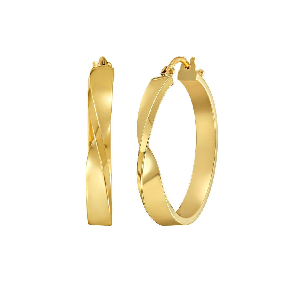 14K Yellow Gold Twisted Square Tube Hoop Earrings
