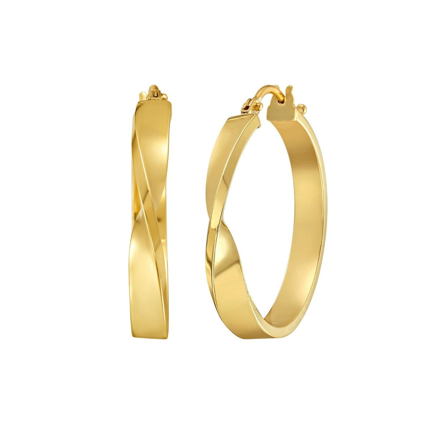 14K Yellow Gold Twisted Square Tube Hoop Earrings