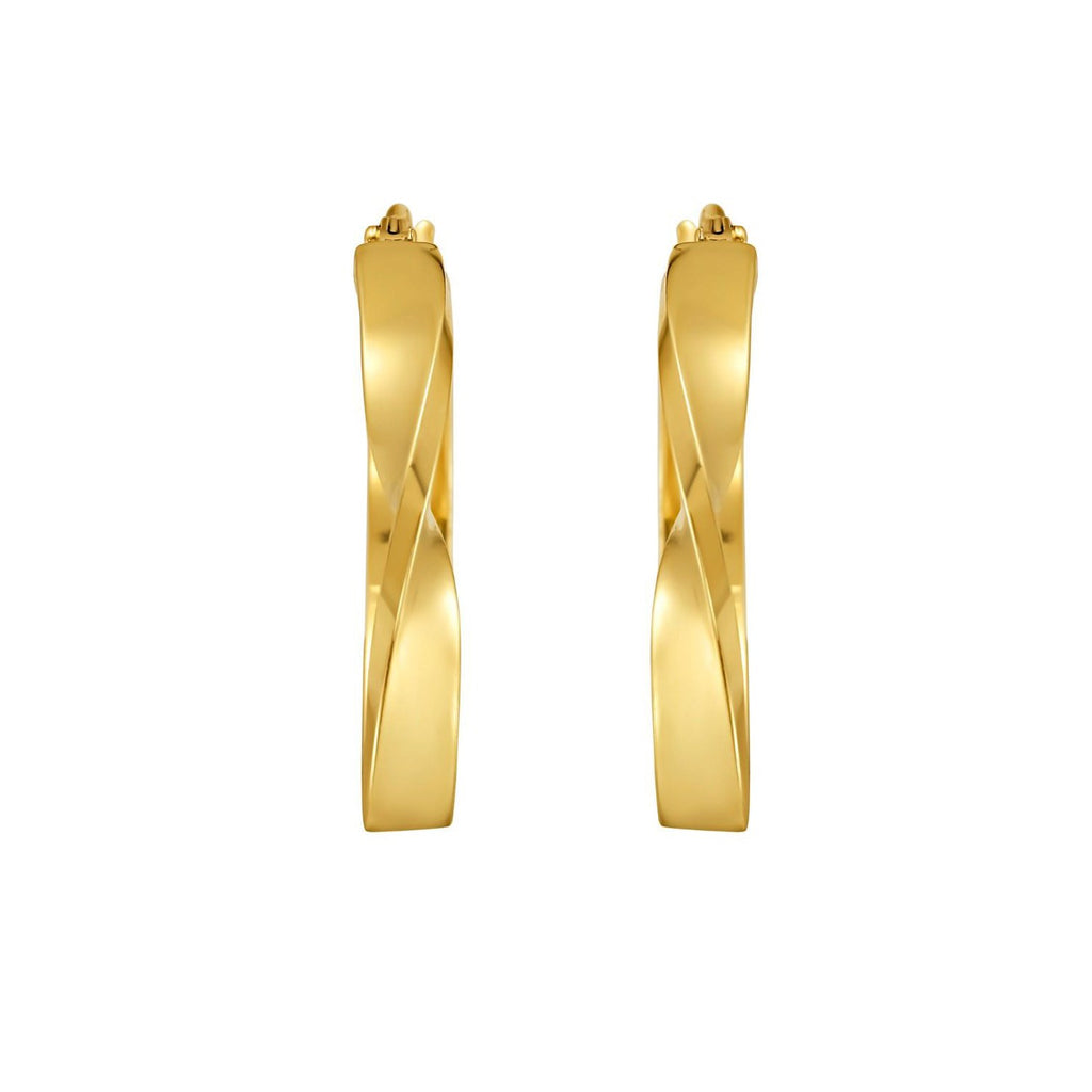 14K Yellow Gold Twisted Square Tube Hoop Earrings