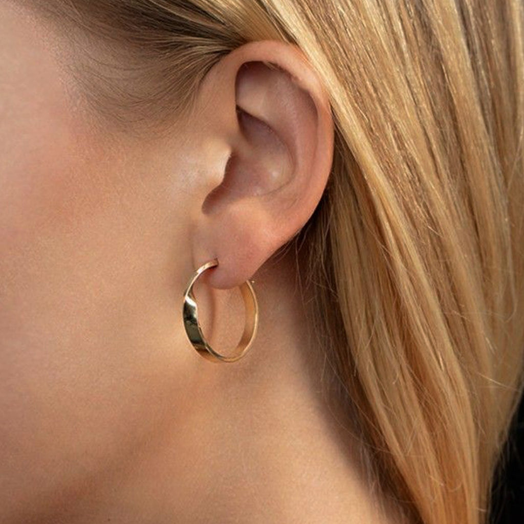 14K Yellow Gold Twisted Square Tube Hoop Earrings
