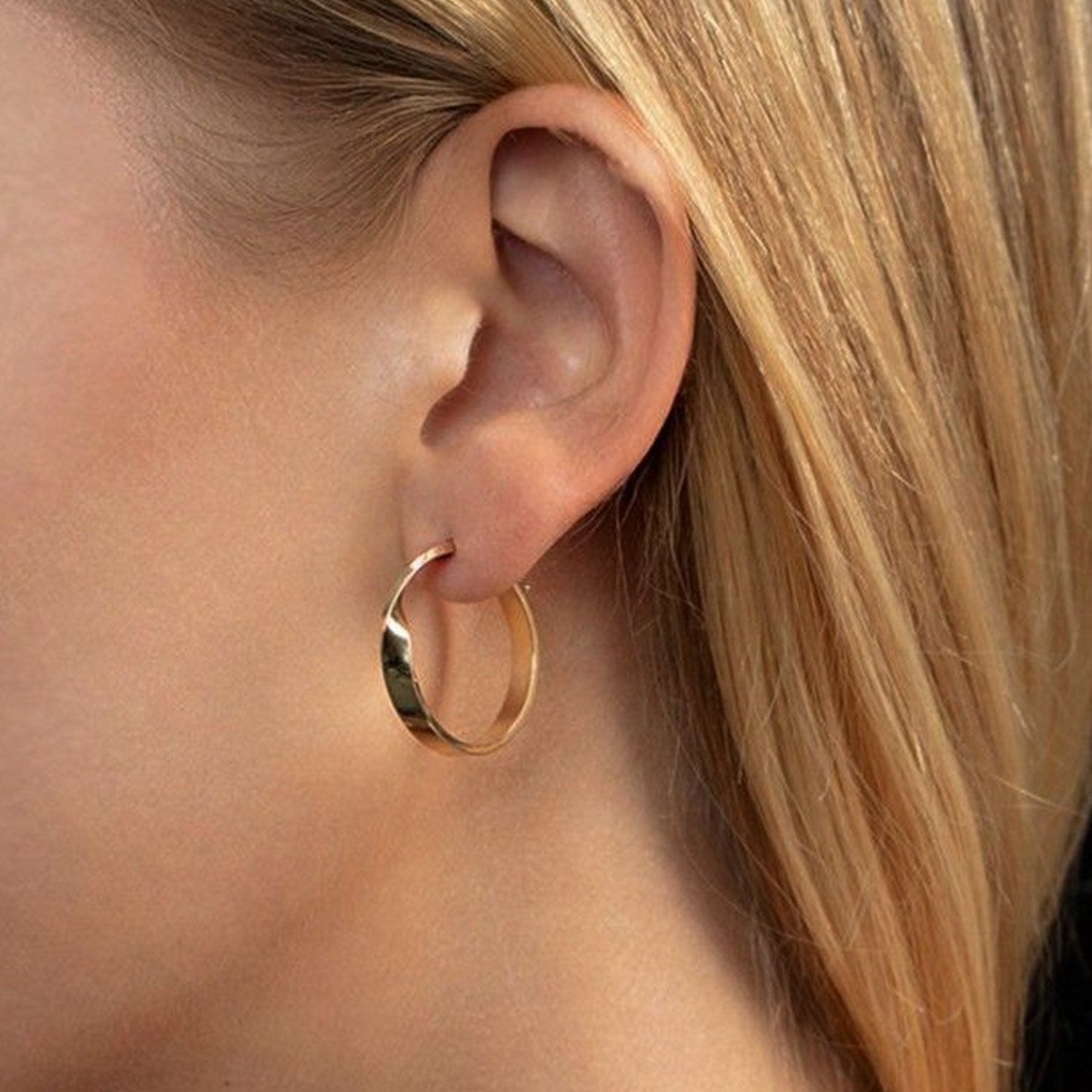 14K Yellow Gold Twisted Square Tube Hoop Earrings