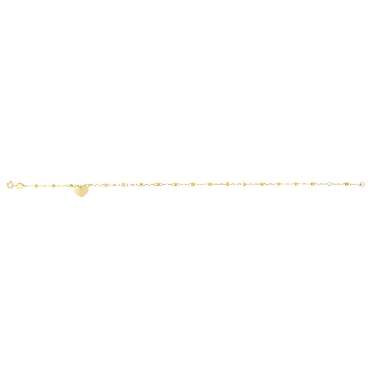 14K Yellow Gold Dangle Heart and Bead Station Anklet