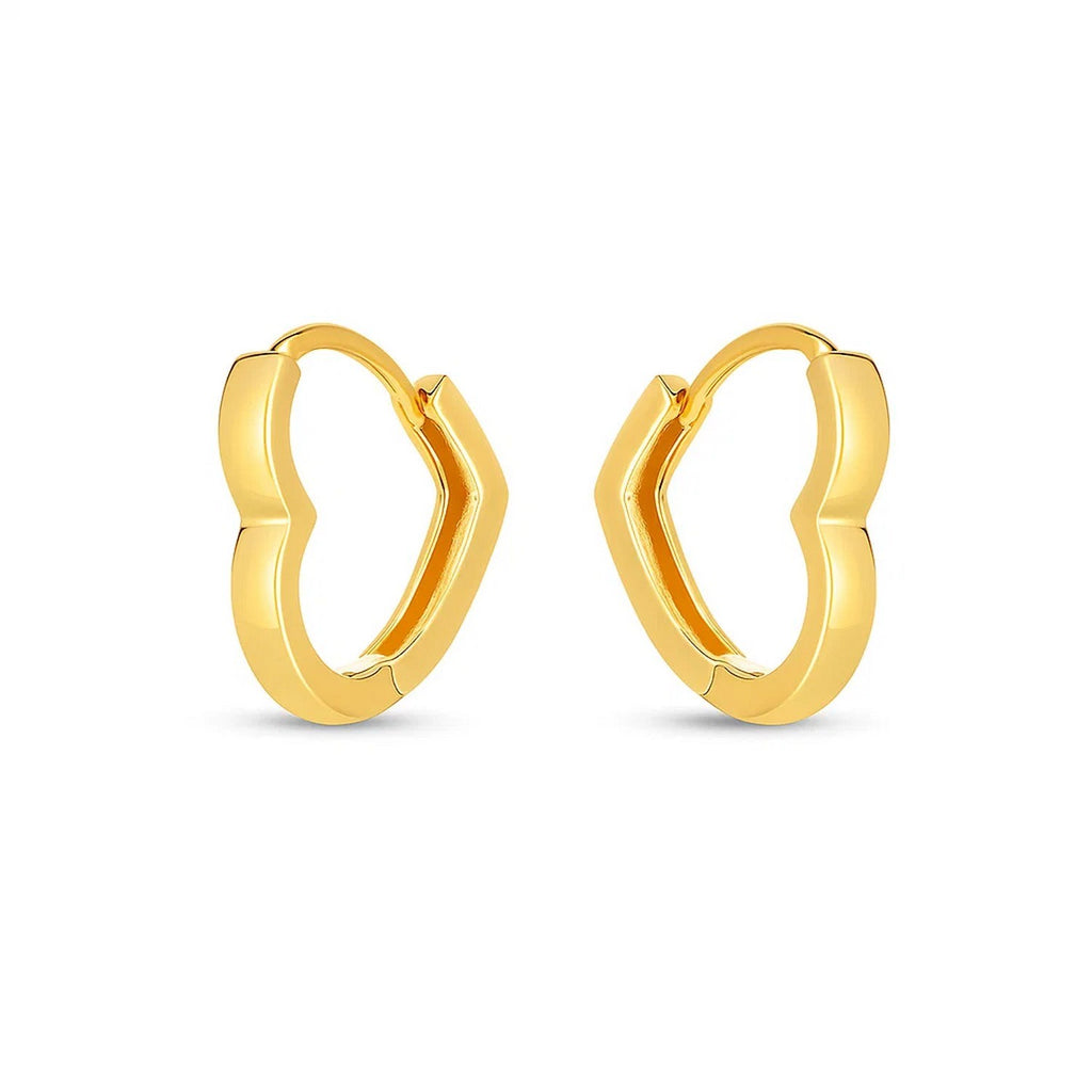 14k Yellow Gold Heart Huggie Hoops