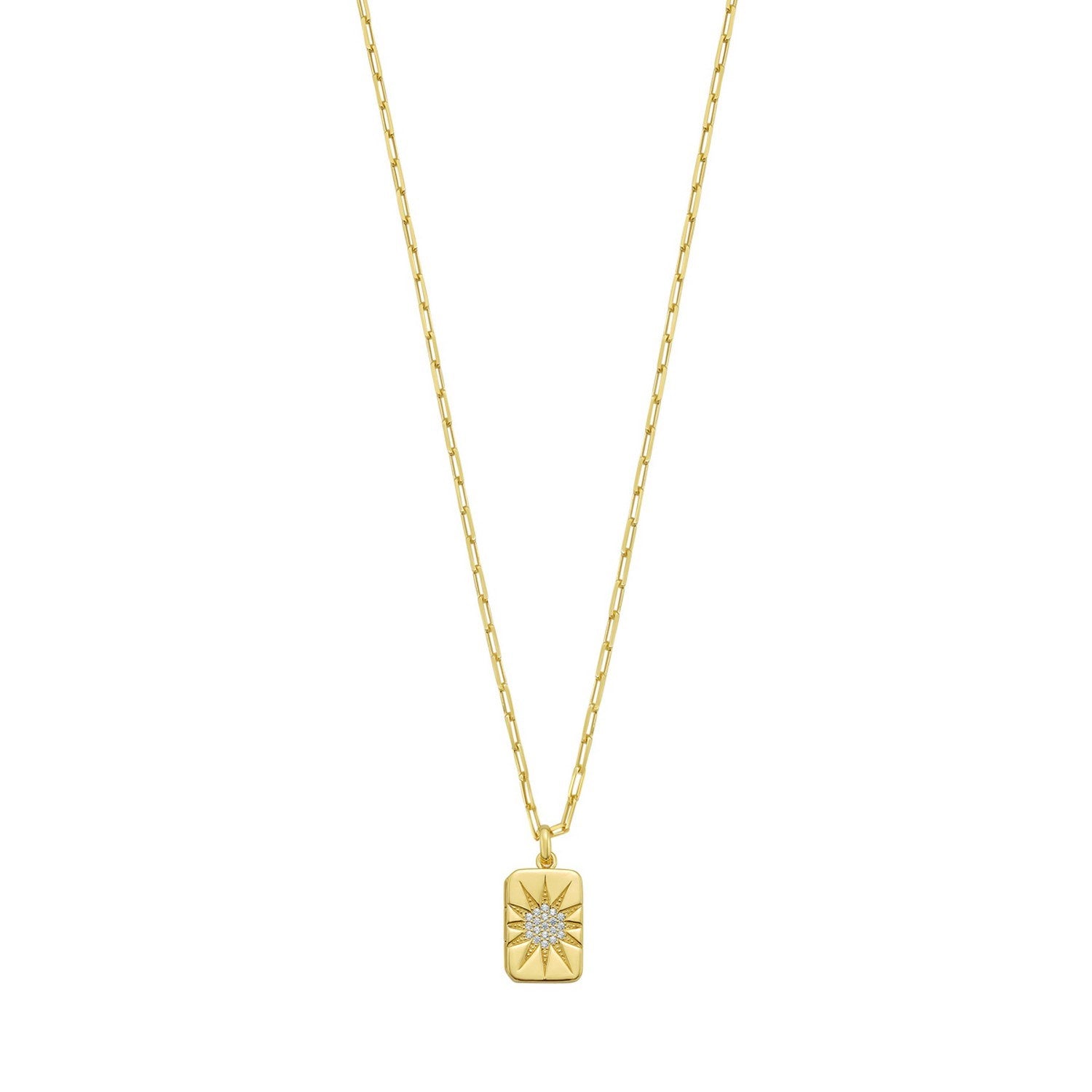 Sterling Silver Gold Plated Cubic Zirconia Starburst Locket Necklace