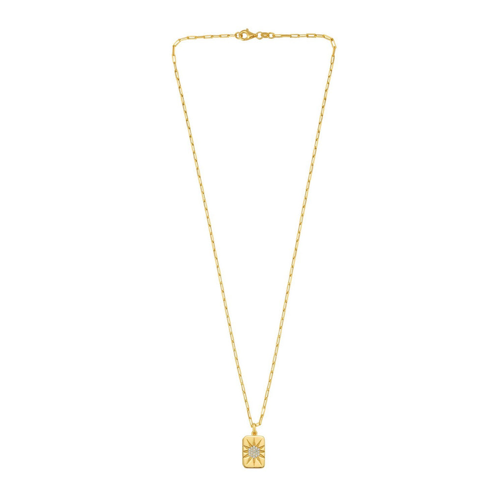 Sterling Silver Gold Plated Cubic Zirconia Starburst Locket Necklace