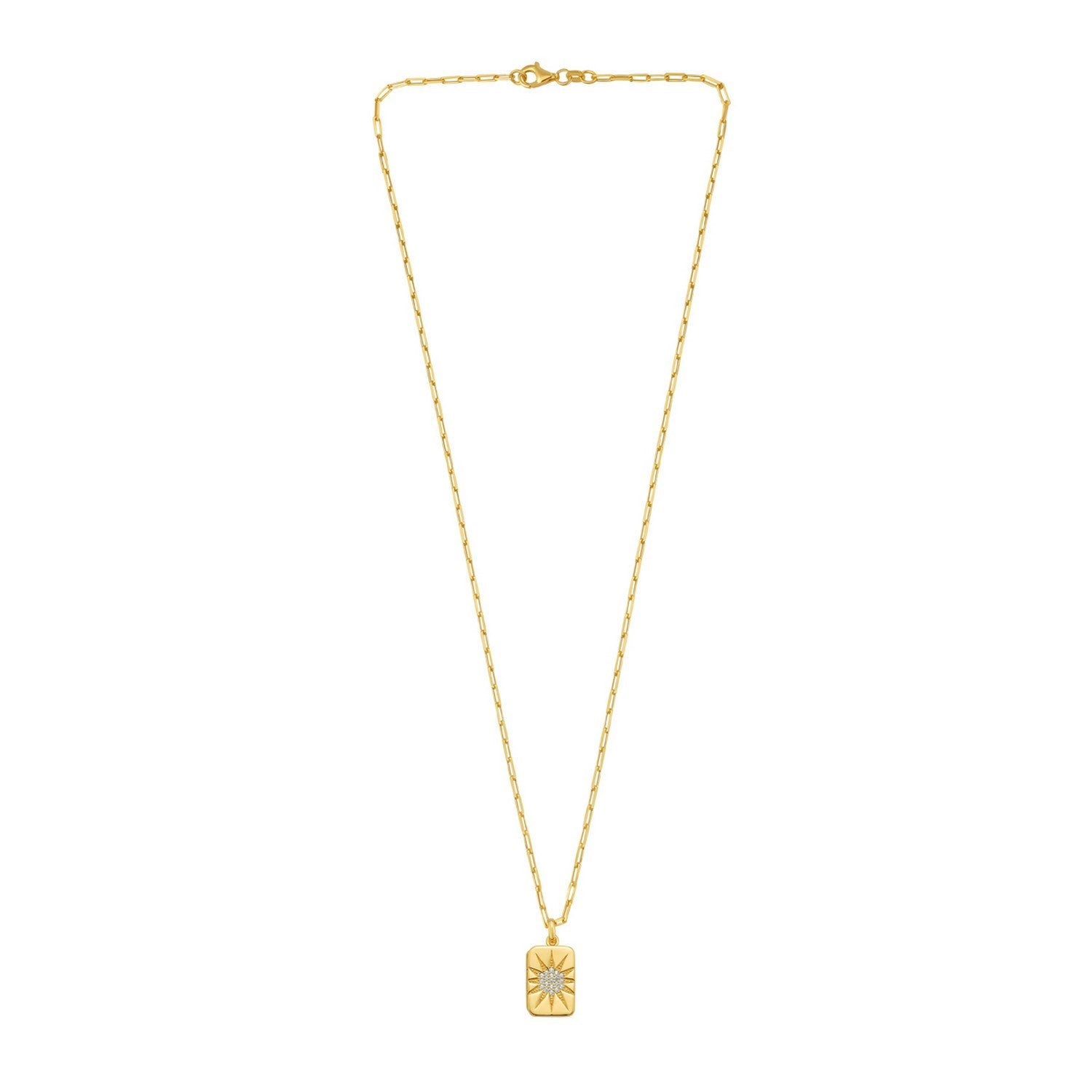 Sterling Silver Gold Plated Cubic Zirconia Starburst Locket Necklace
