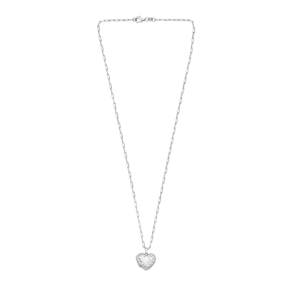 Sterling Silver Rhodium Plated Heart Locket Necklace