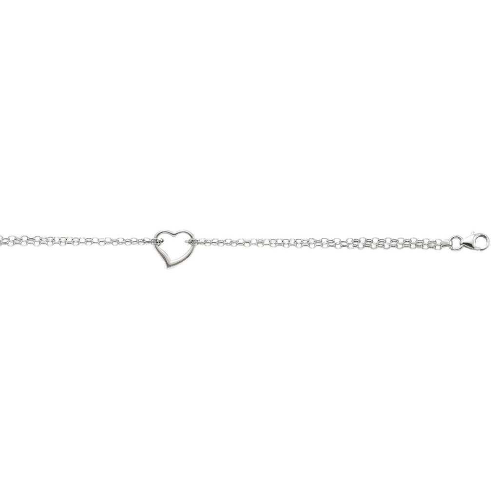 14k White Gold Cable Chain Anklet with Open Heart Station