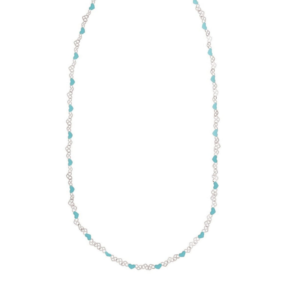Sterling Silver Rhodium Plated Blue Enamel Hearts Necklace