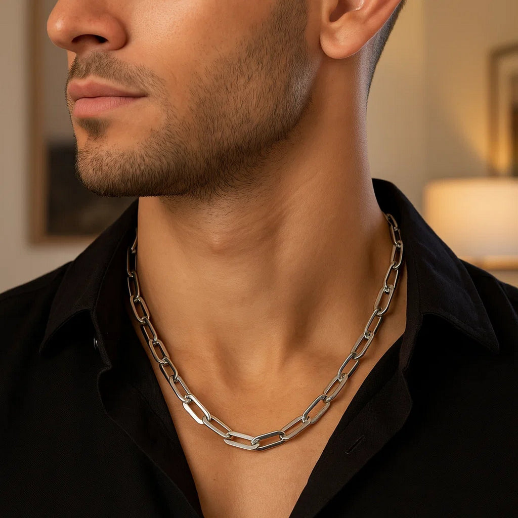 Sterling Silver Rhodium Plated Italian Link Paperclip Chain (10.30 mm)