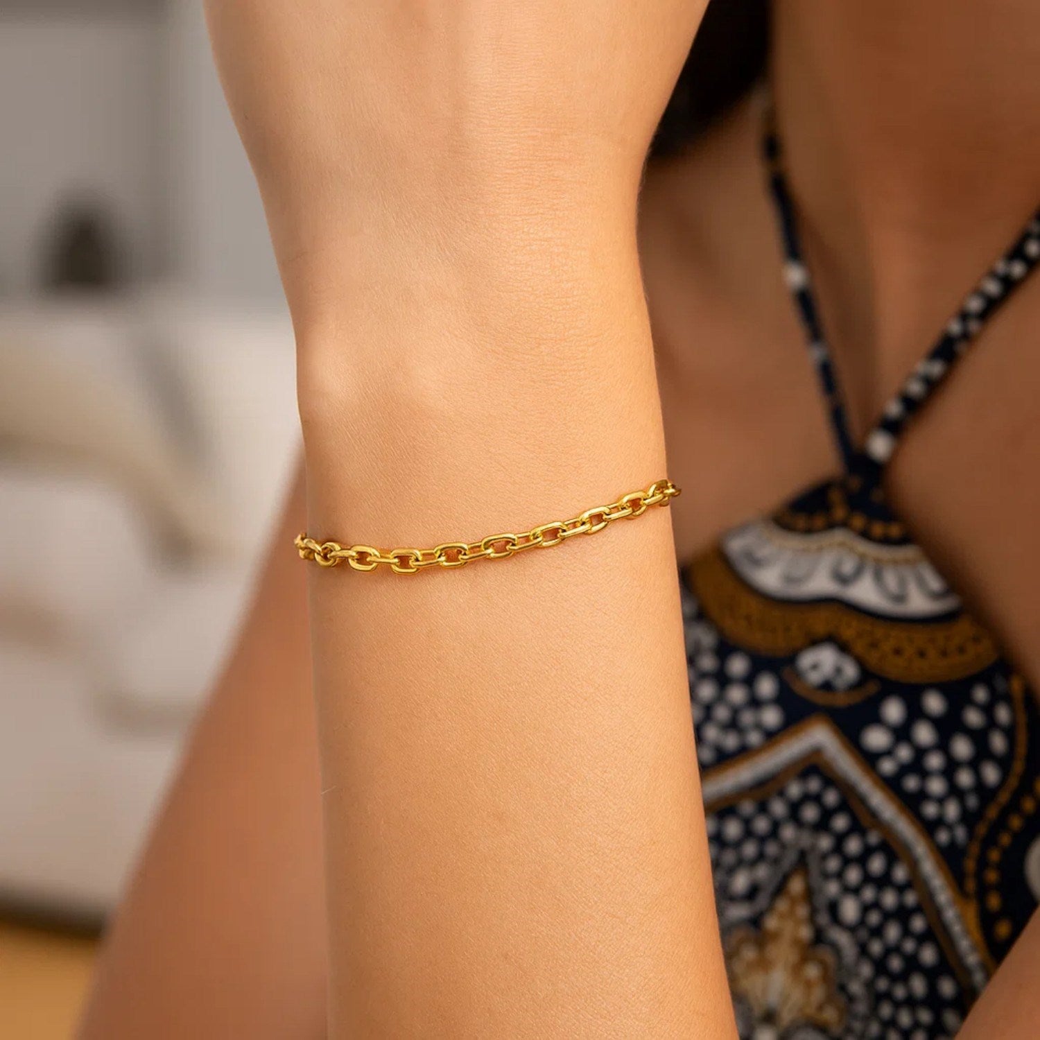14K Yellow Gold Cable Chain Bracelet (3.30 mm)