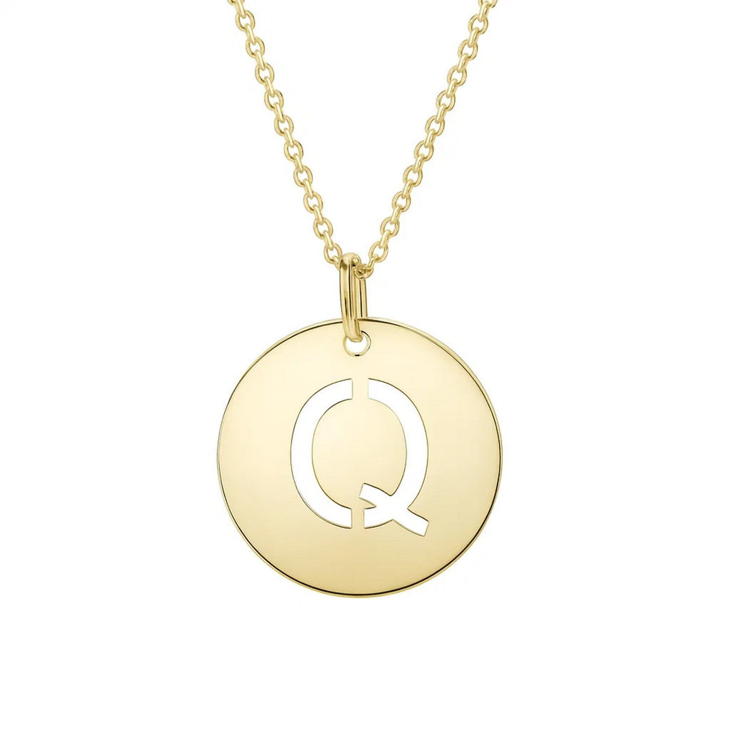 14K Yellow Gold Disc Initial Q Pendant