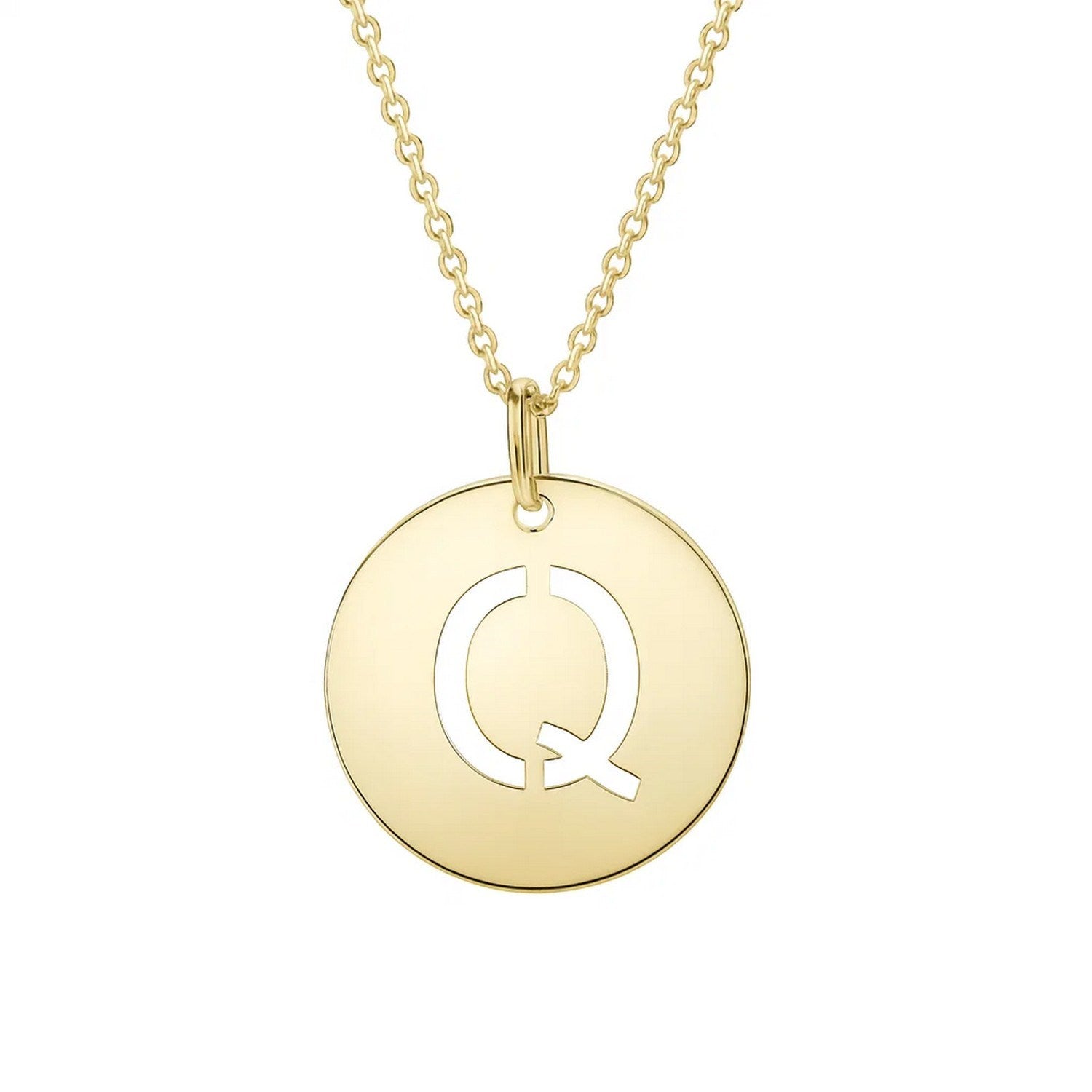 14K Yellow Gold Disc Initial Q Pendant