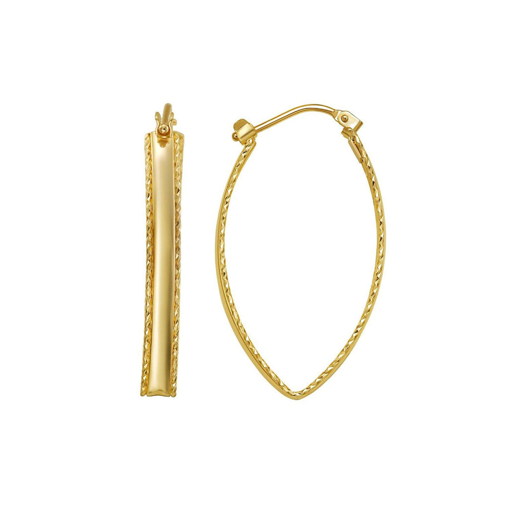 14K Yellow Gold Large Diamond Cut Marquise Hoop Earrings