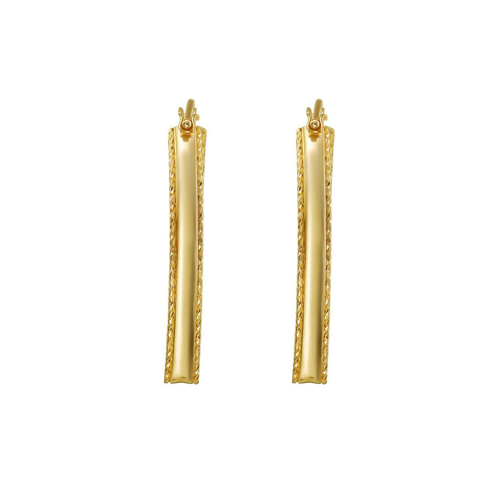 14K Yellow Gold Large Diamond Cut Marquise Hoop Earrings