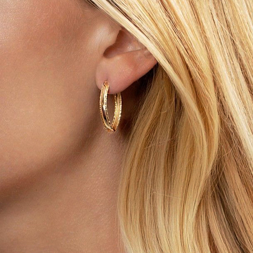14K Yellow Gold Large Diamond Cut Marquise Hoop Earrings