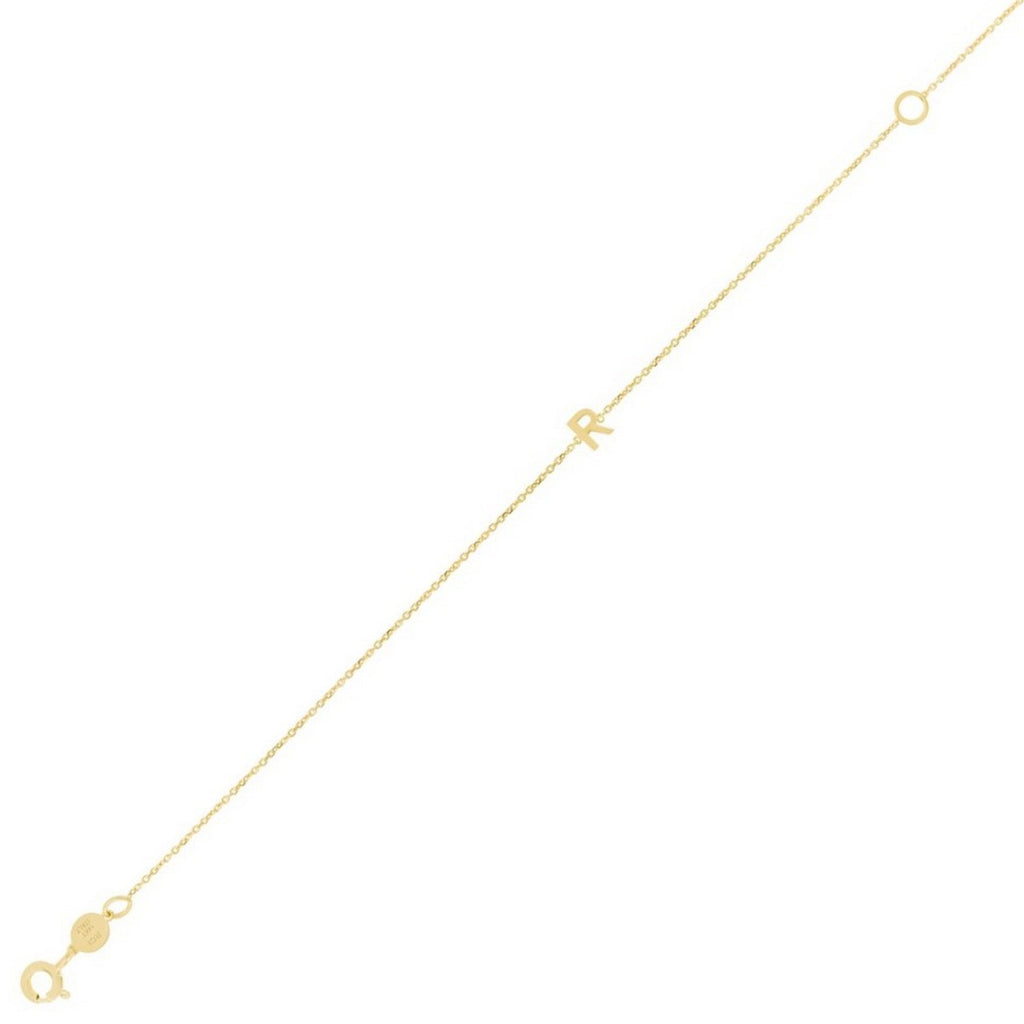 14K Yellow Gold Mini Initial R Bracelet