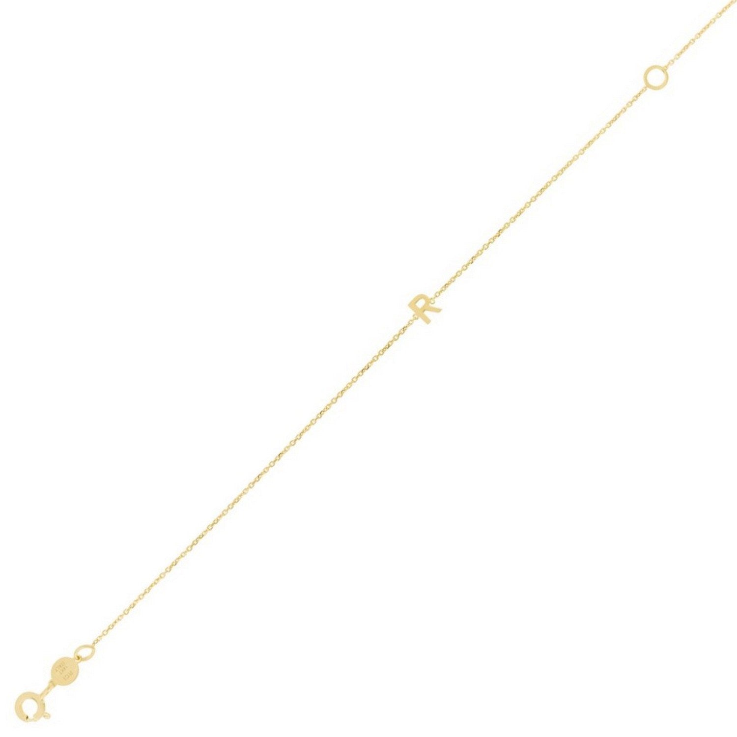 14K Yellow Gold Mini Initial R Bracelet