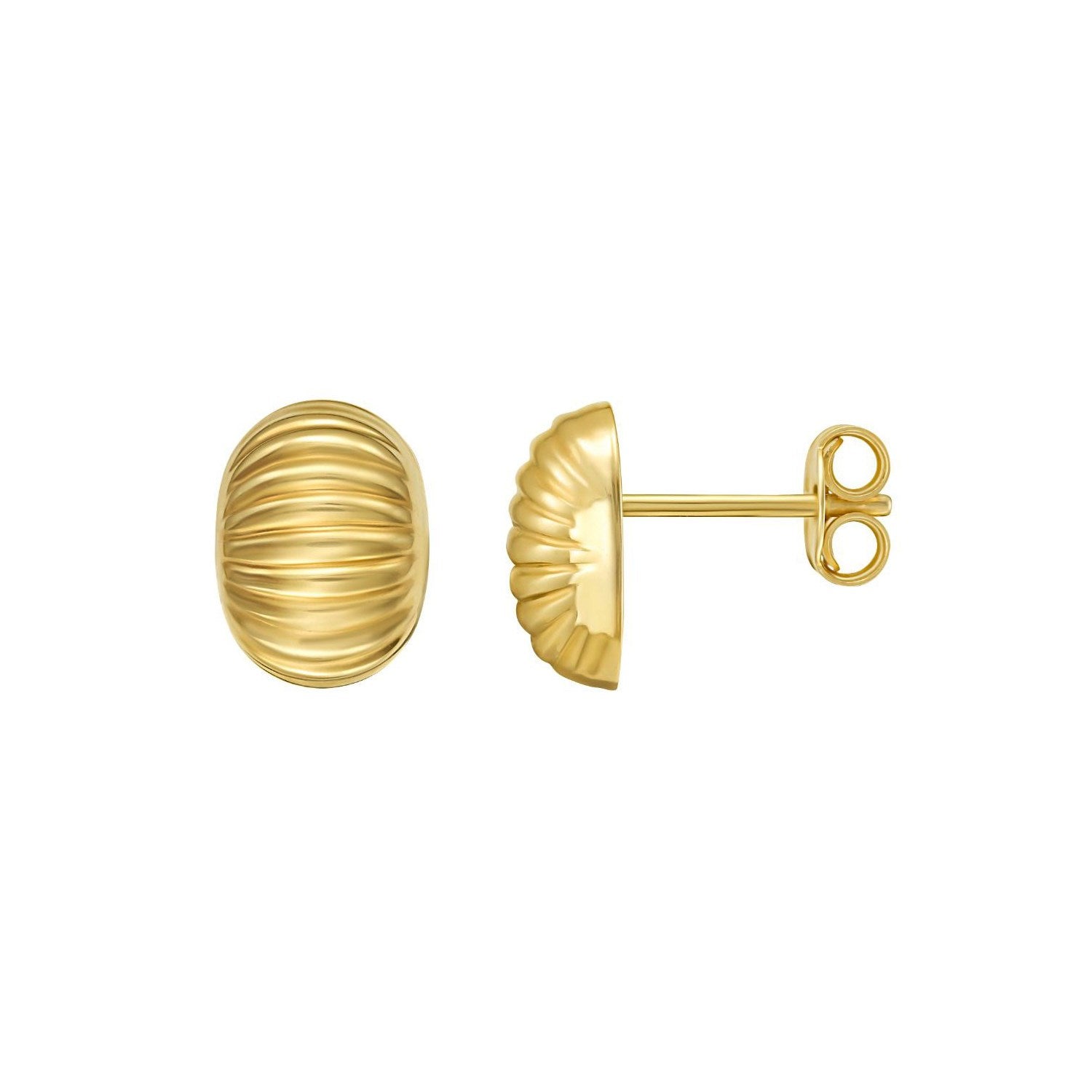 14K Yellow Gold Oval Button Earrings