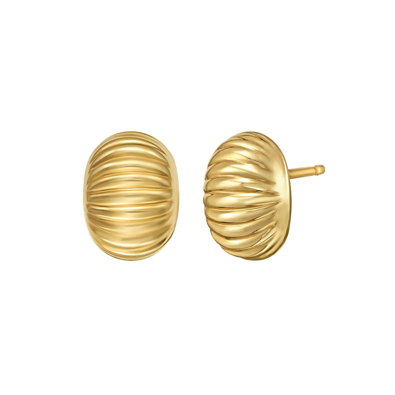 14K Yellow Gold Oval Button Earrings