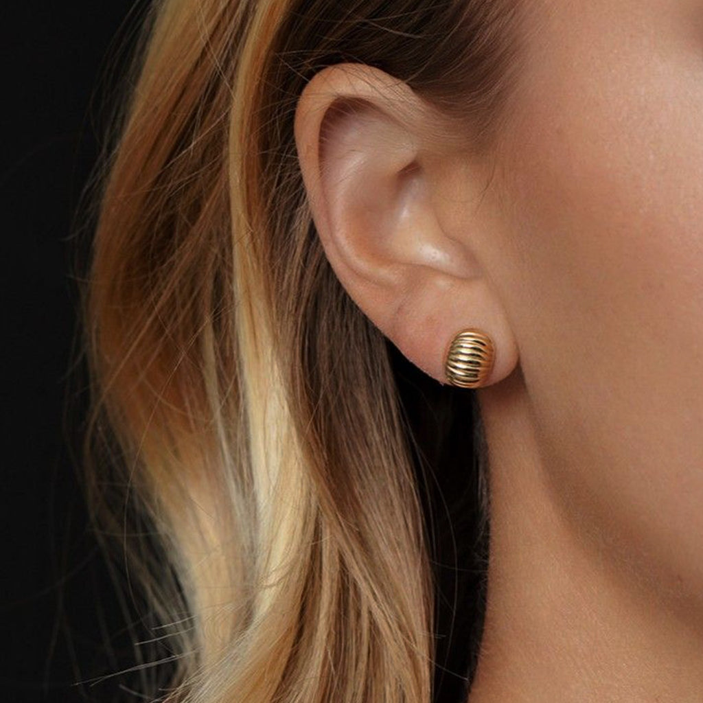 14K Yellow Gold Oval Button Earrings