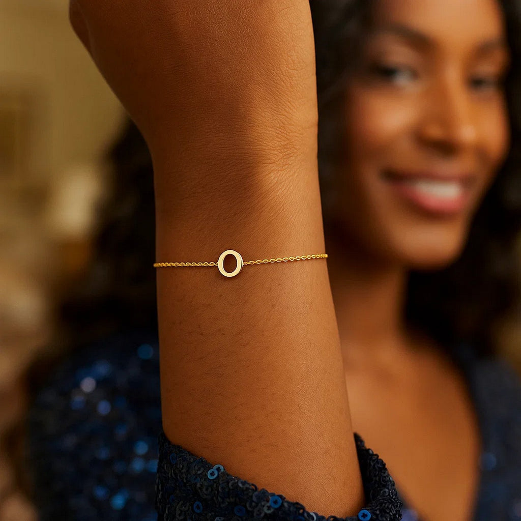14K Yellow Gold Mini Initial O Bracelet