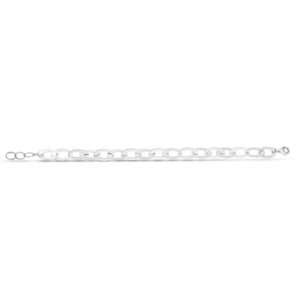 Sterling Silver Rhodium Plated Italian Oval Link Bracelet (8.70 mm)