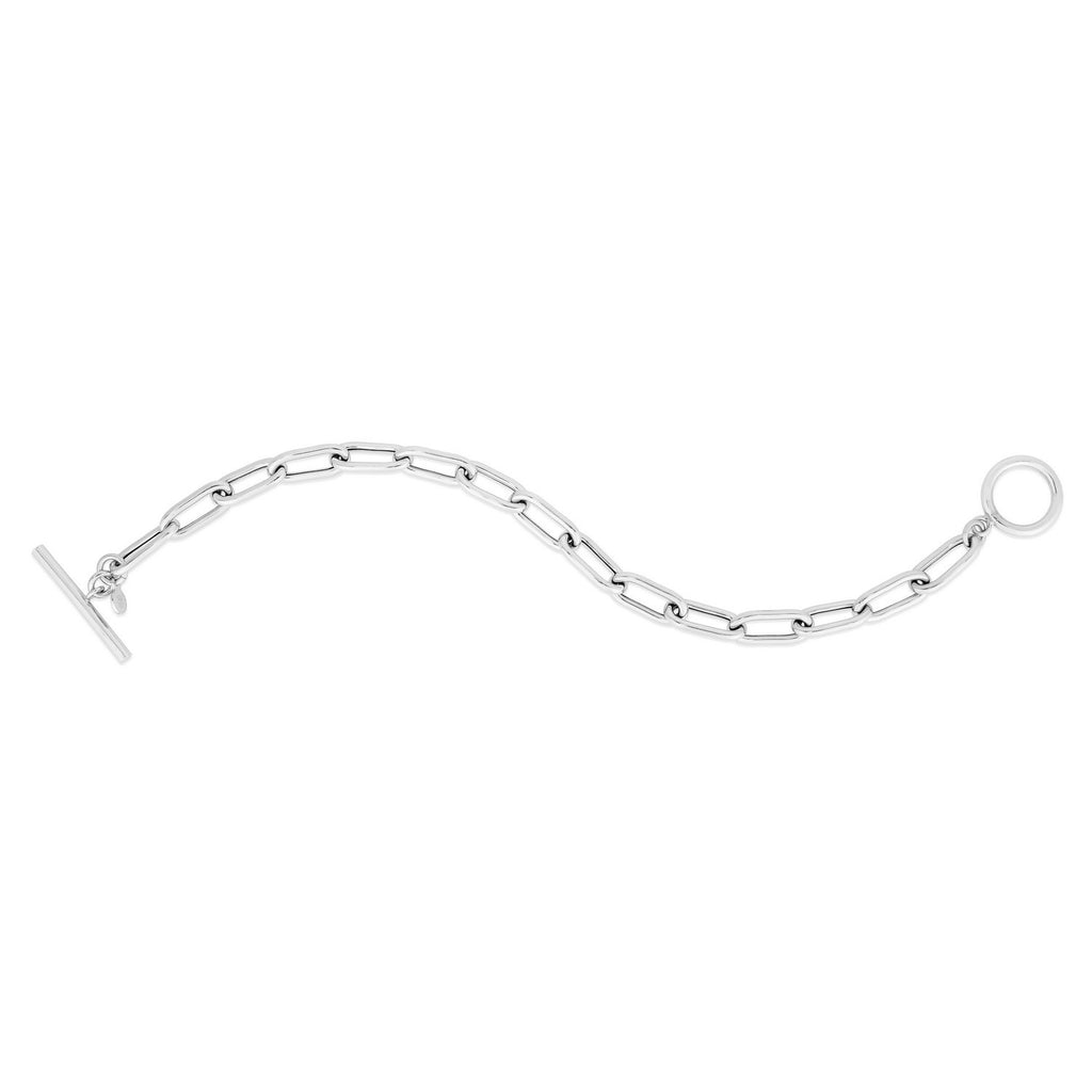 Sterling Silver Rhodium Plated Paperclip Toggle Necklace