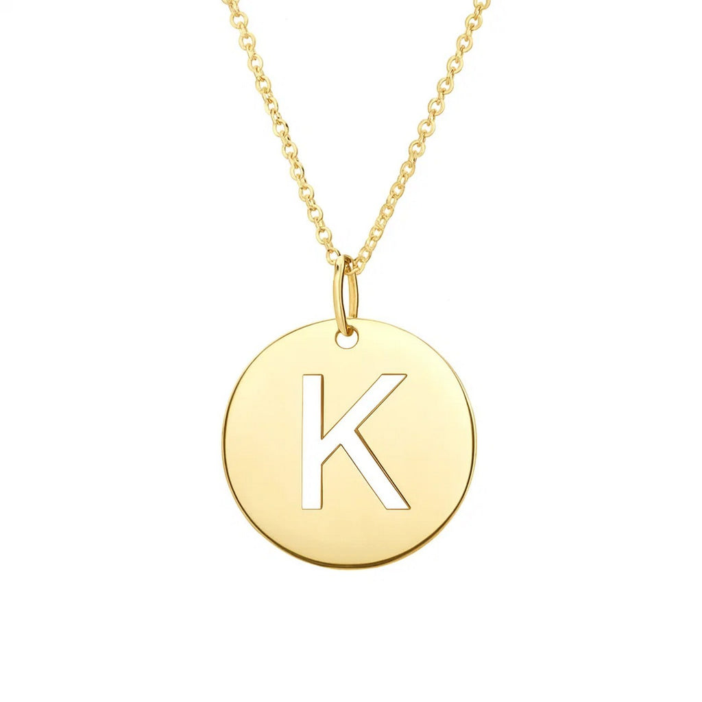 14K Yellow Gold Disc Initial K Pendant